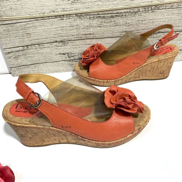 Born Concept Leather Coral Flower Wedged Sandals Size 10 Women’s - Picture 3 of 12